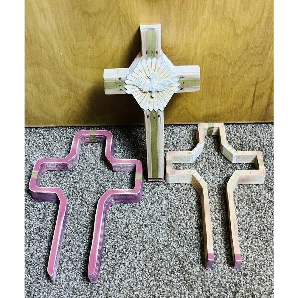 3 Pc Christian Religious Cross Heavenly Holy Spirit Dove Starburst 3 Colors Wood